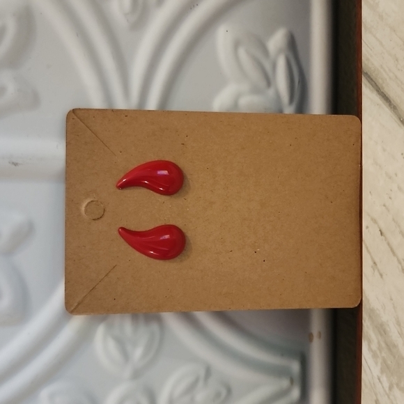 3 for $15-Red Teardrop Shaped Studded Earrings - Picture 2 of 4